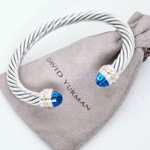 DAVID YURMAN 7mm Cable Bracelet Blue Topaz/Gold